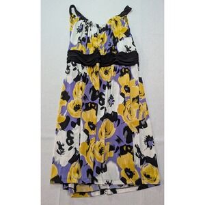 New Directions Sleeveless Top Women 2X Yellow Floral Excellent Empire Waist Tie